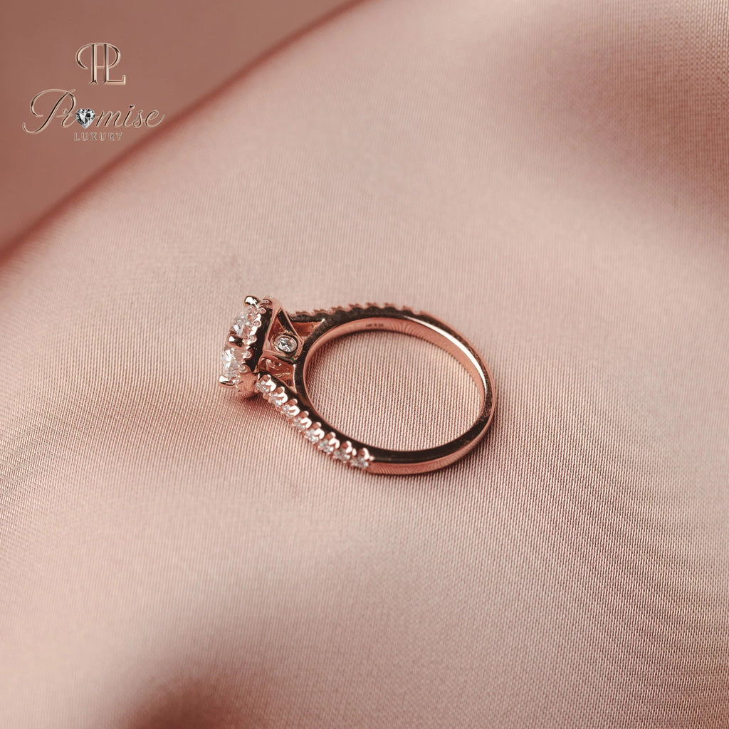 Round Cut Lab Diamond Halo Ring with Accent Stones – Engagement & Wedding Ring