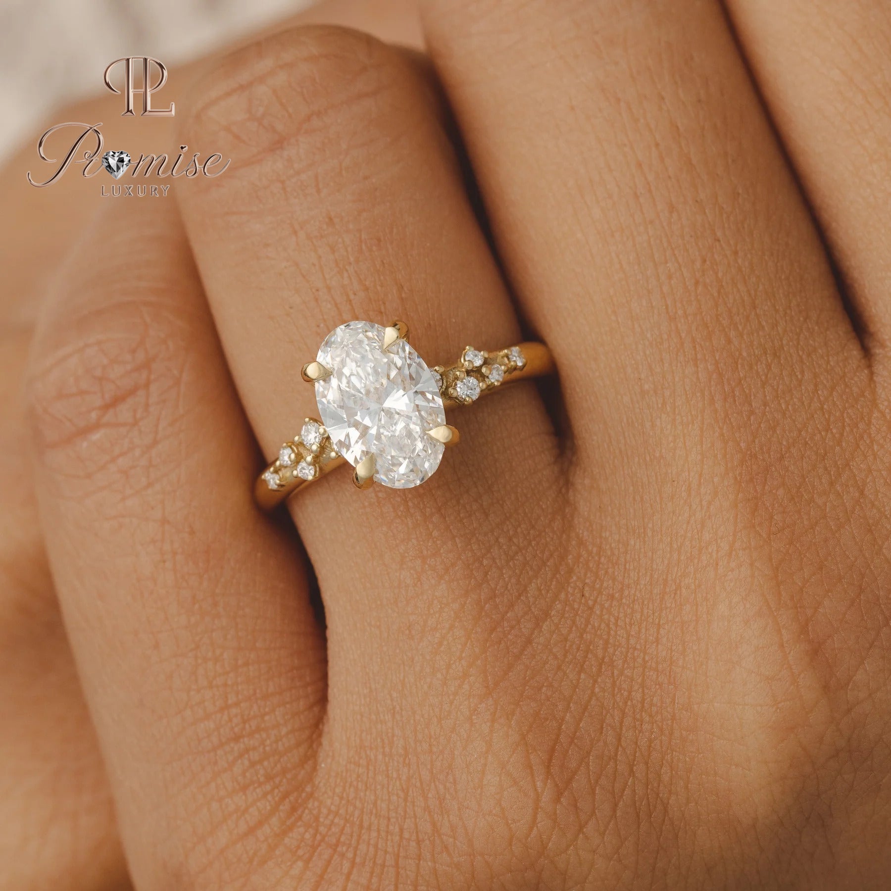 Oval Diamond Cluster Engagement Ring – Hidden Halo 14K Gold Bridal Ring