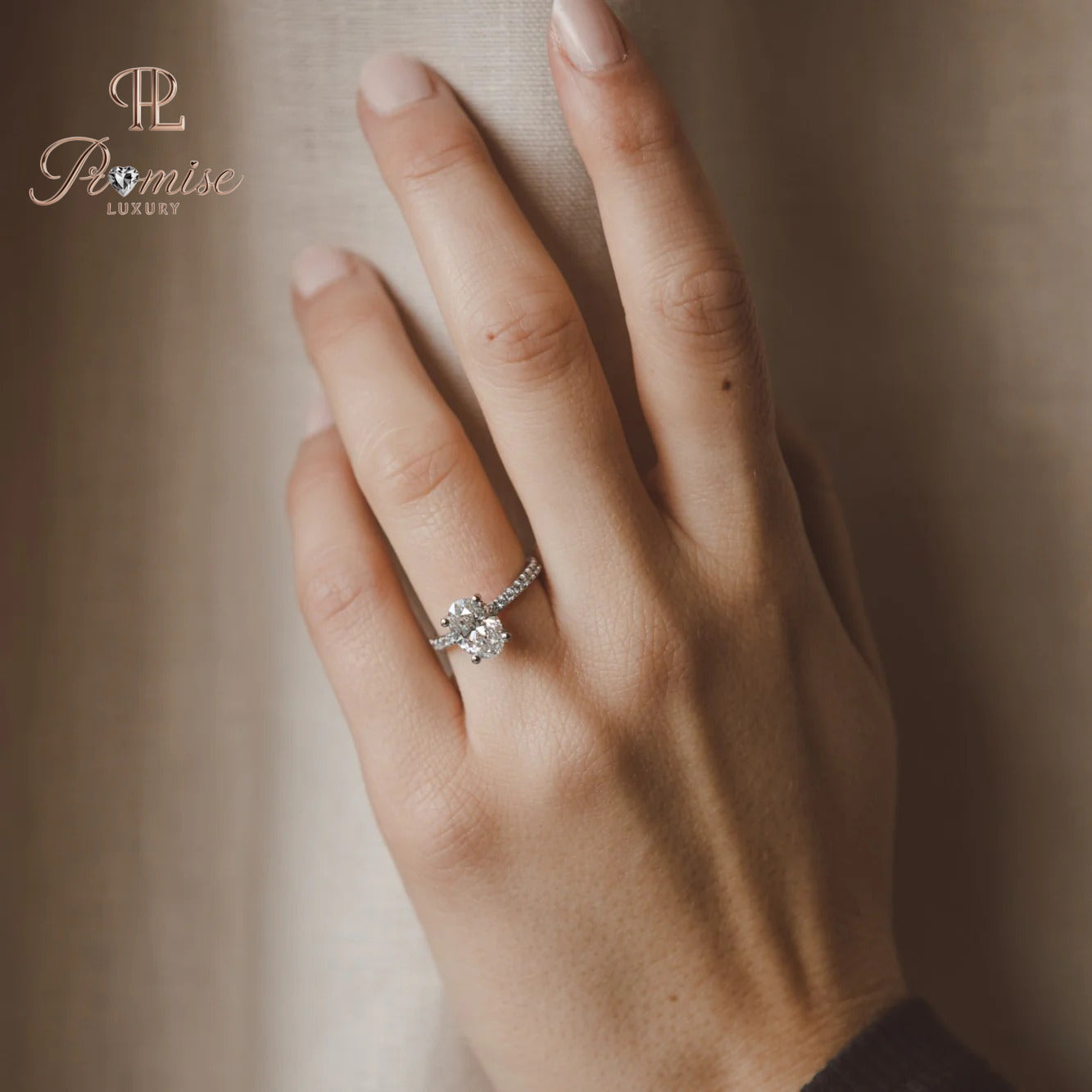 Unique Oval Cut Hidden Halo Engagement Ring in 14K White Gold – Elegant Diamond Ring