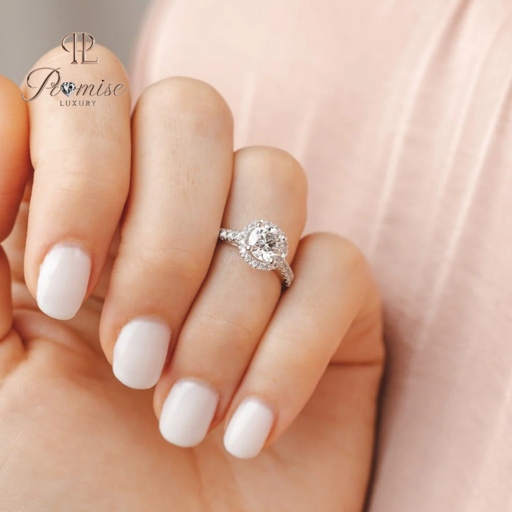 Round Cut Lab Diamond Halo Ring with Accent Stones – Engagement & Wedding Ring