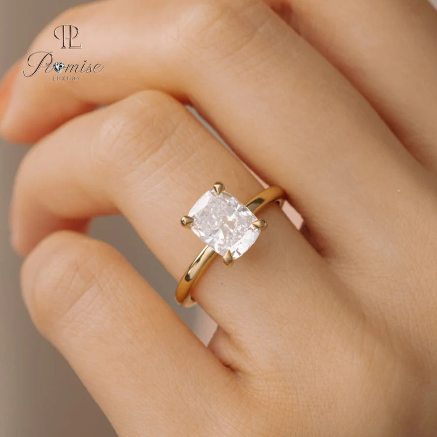 Cushion Cut Solitaire Lab Diamond Ring – Minimalist Engagement & Proposal Ring