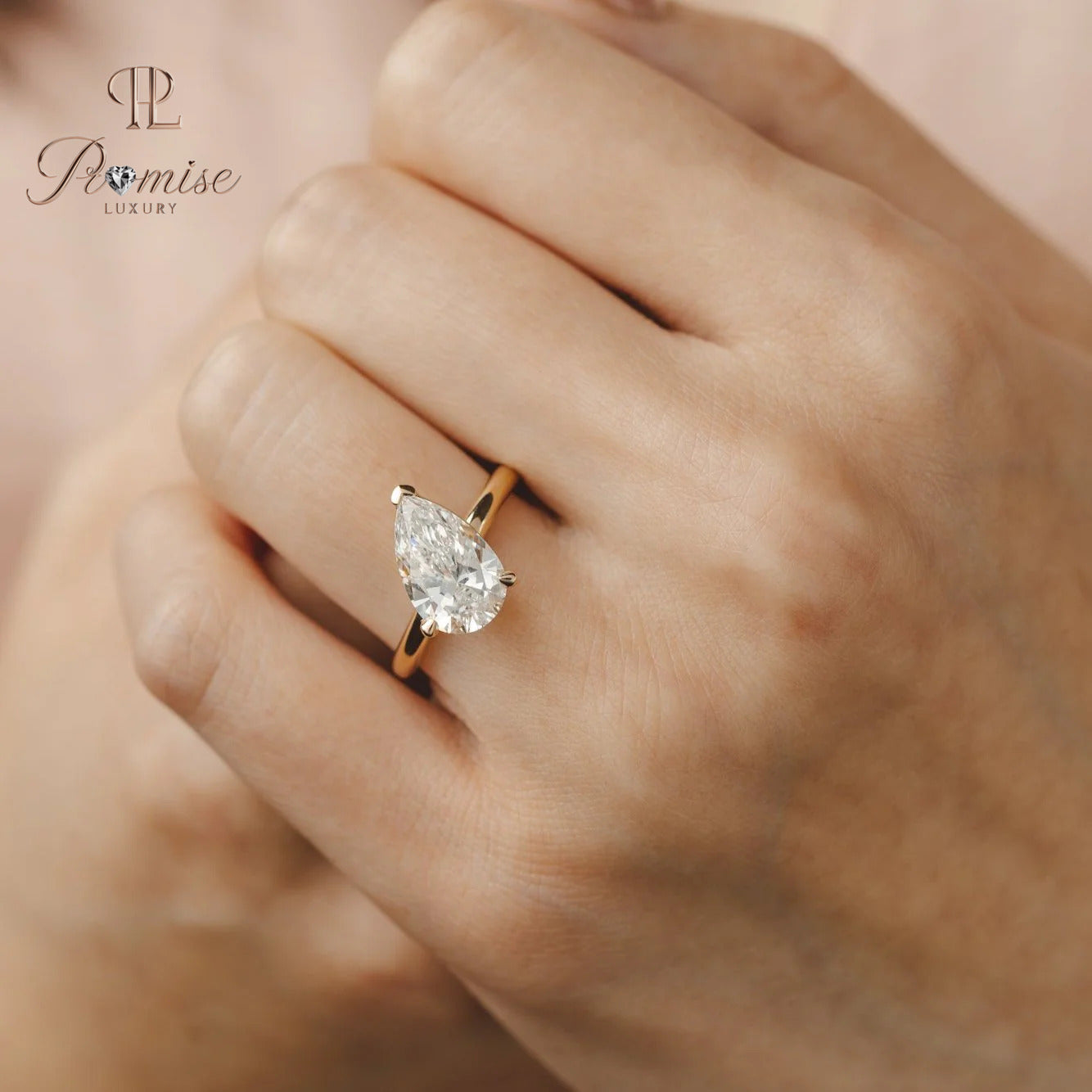 Antique Tilted Pear Elegant Ring – Solitaire Diamond Engagement Ring