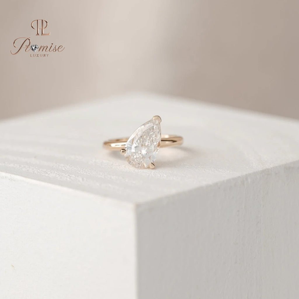 Antique Tilted Pear Elegant Ring – Solitaire Diamond Engagement Ring
