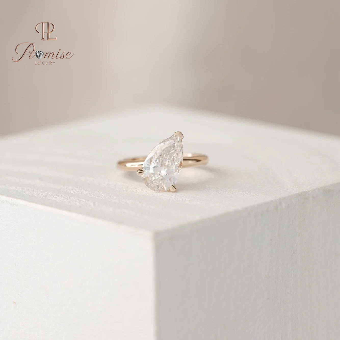 Antique Tilted Pear Elegant Ring – Solitaire Diamond Engagement Ring