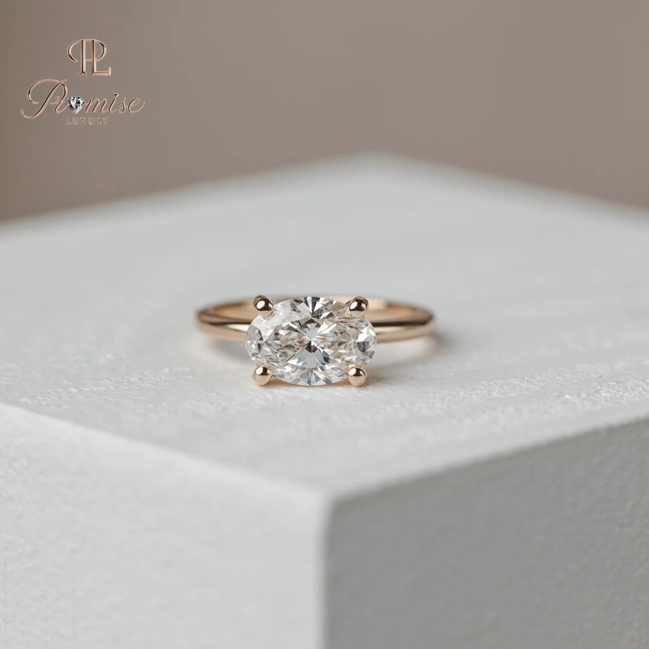 East West Oval Diamond Engagement Ring - Unique Modern Bridal Ring