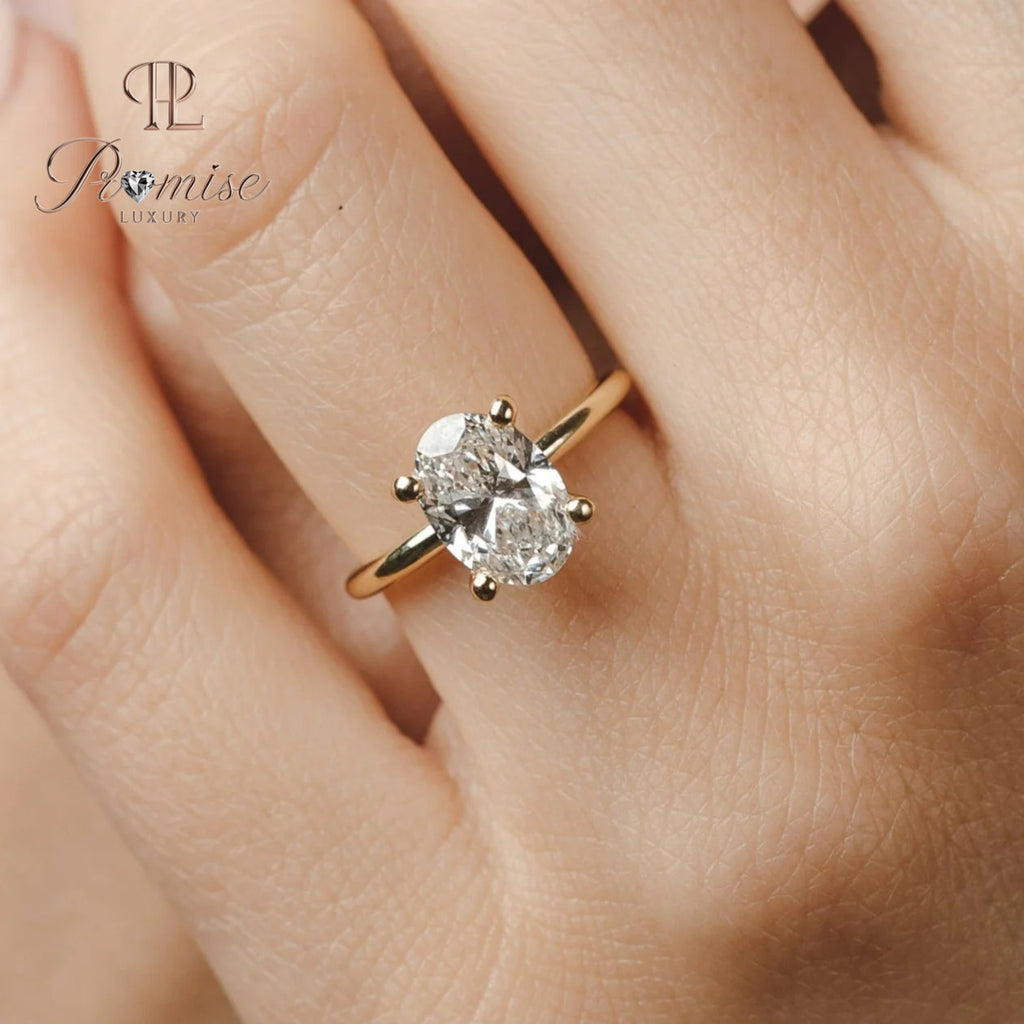 Classic Oval cut lab grown Diamond Solitaire Engagement Ring, Minimalist 18k Gold Wedding Ring, Gift for her