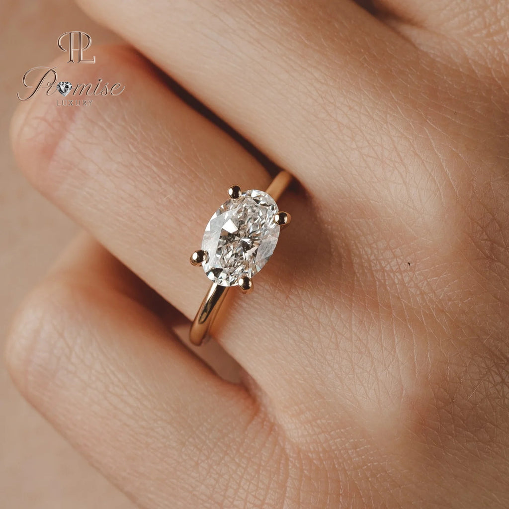East West Oval Diamond Engagement Ring - Unique Modern Bridal Ring