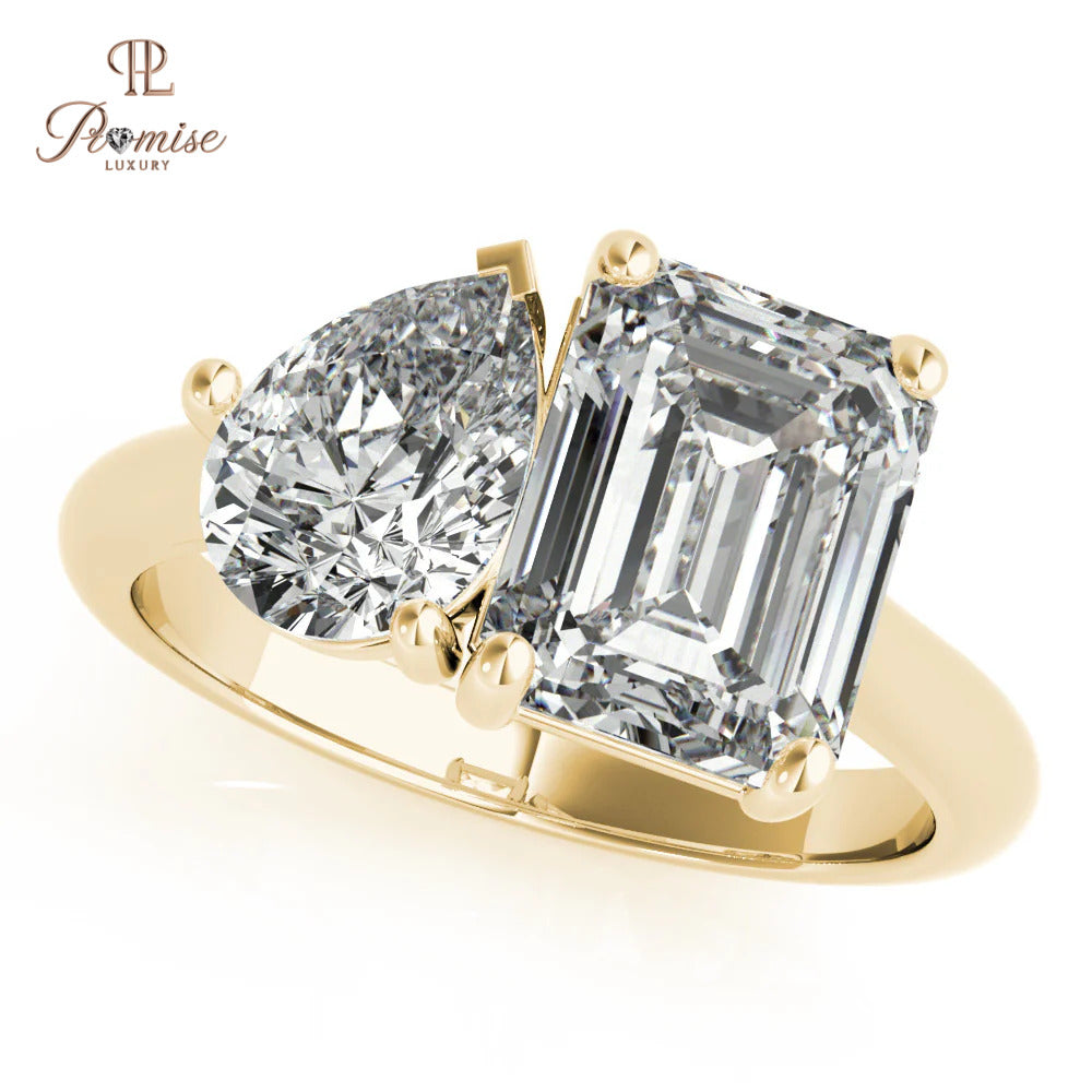 Toi et Moi Diamond Ring Emerald & Pear Cut – Art Deco Engagement Ring
