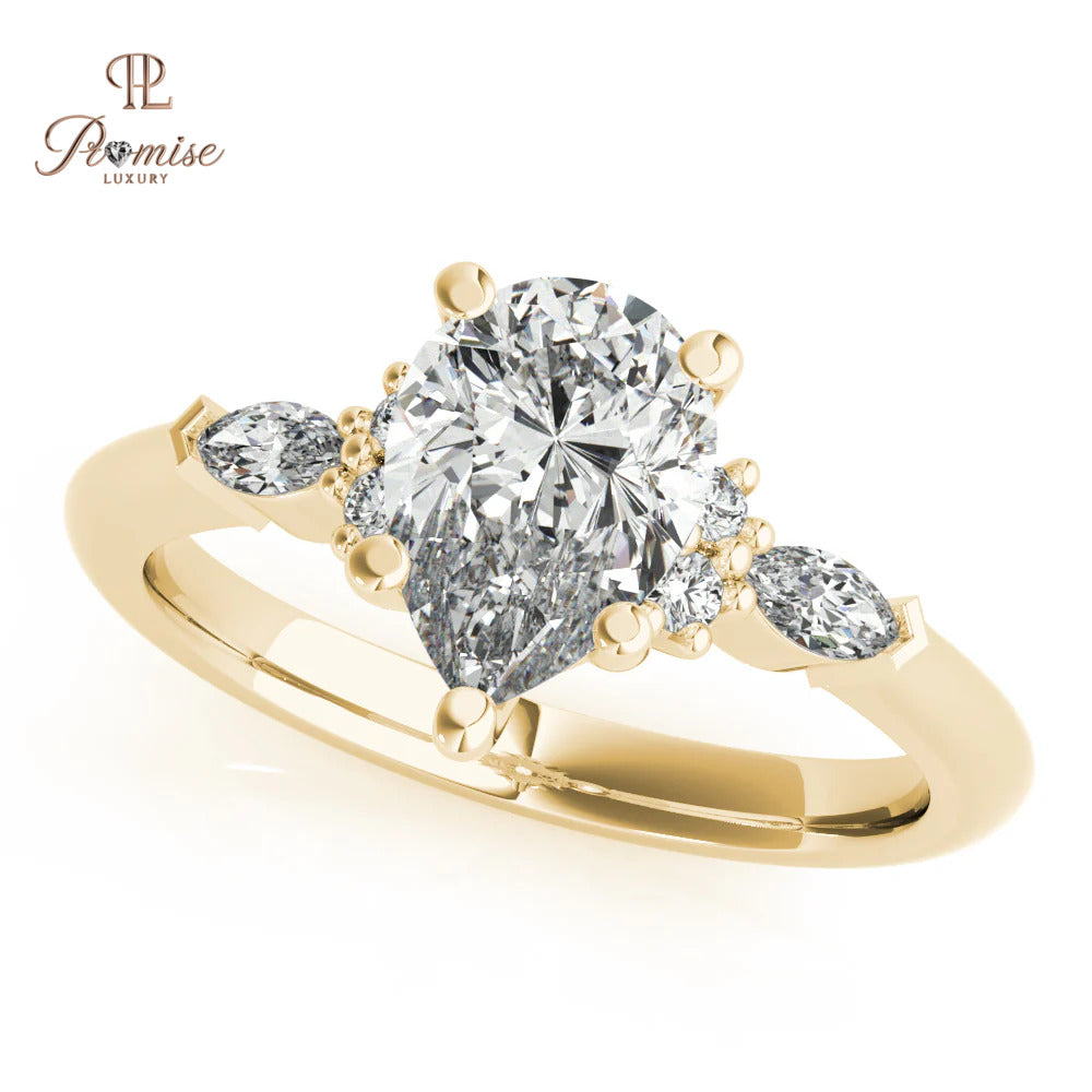 14k Solid Gold Pear Cut Lab Grown Diamond Ring - Elegant Engagement Ring