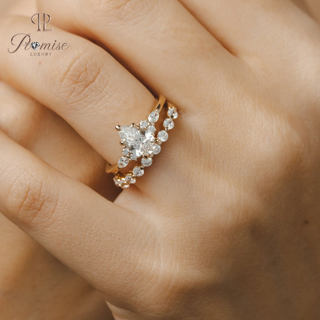 14k Solid Gold Pear Cut Lab Grown Diamond Ring - Elegant Engagement Ring