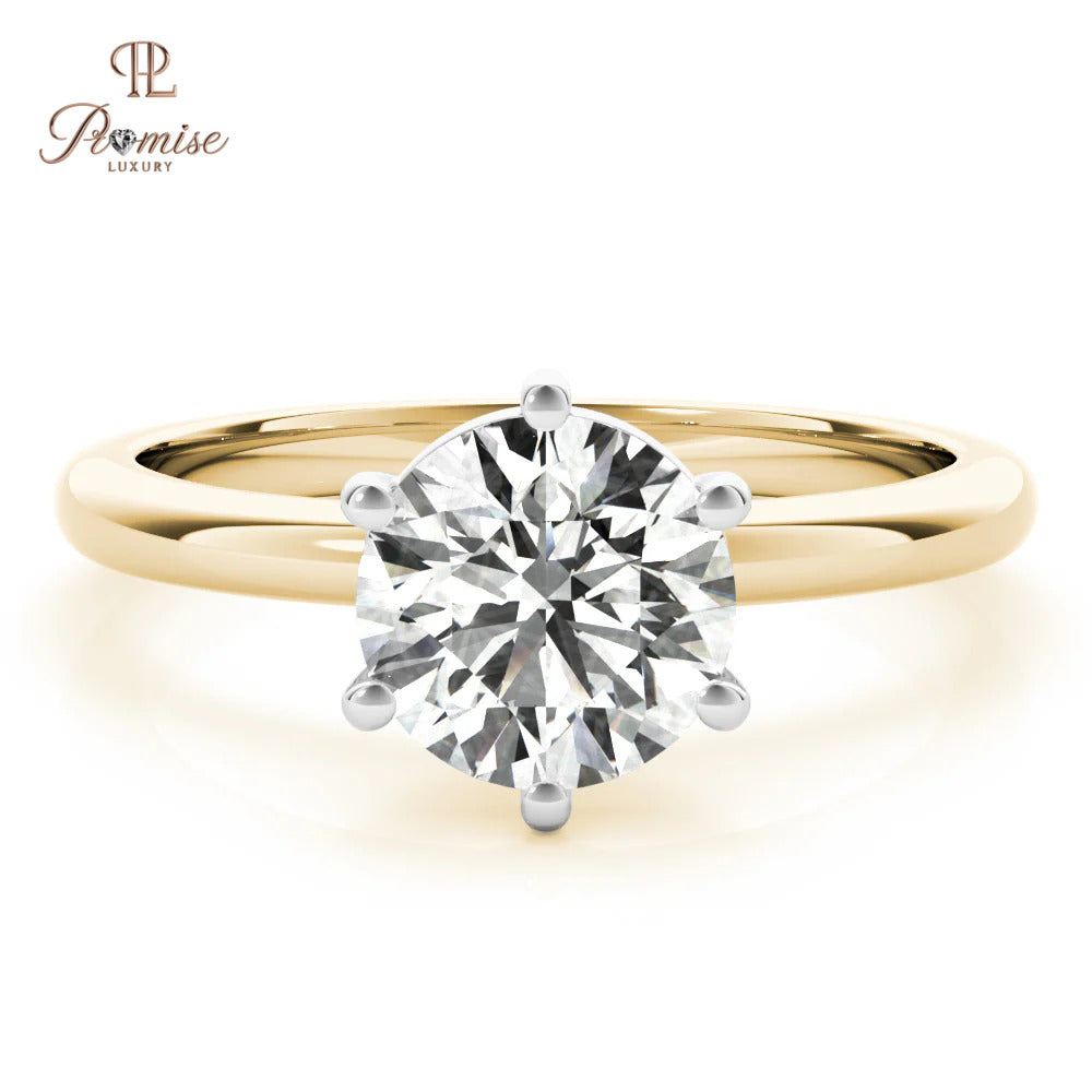 Classic 6 Prong Solitaire Engagement Ring - Antique Round Brilliant Cut Diamond Ring