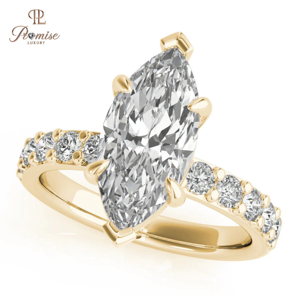 Elegant Marquise Diamond Engagement Ring with Side Diamonds – Gold Wedding Ring