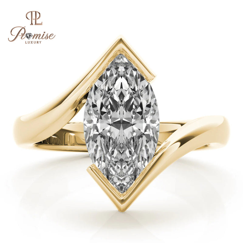 Marquise Diamond Half Bezel Ring in 14K Gold – Modern Minimalist Engagement Ring