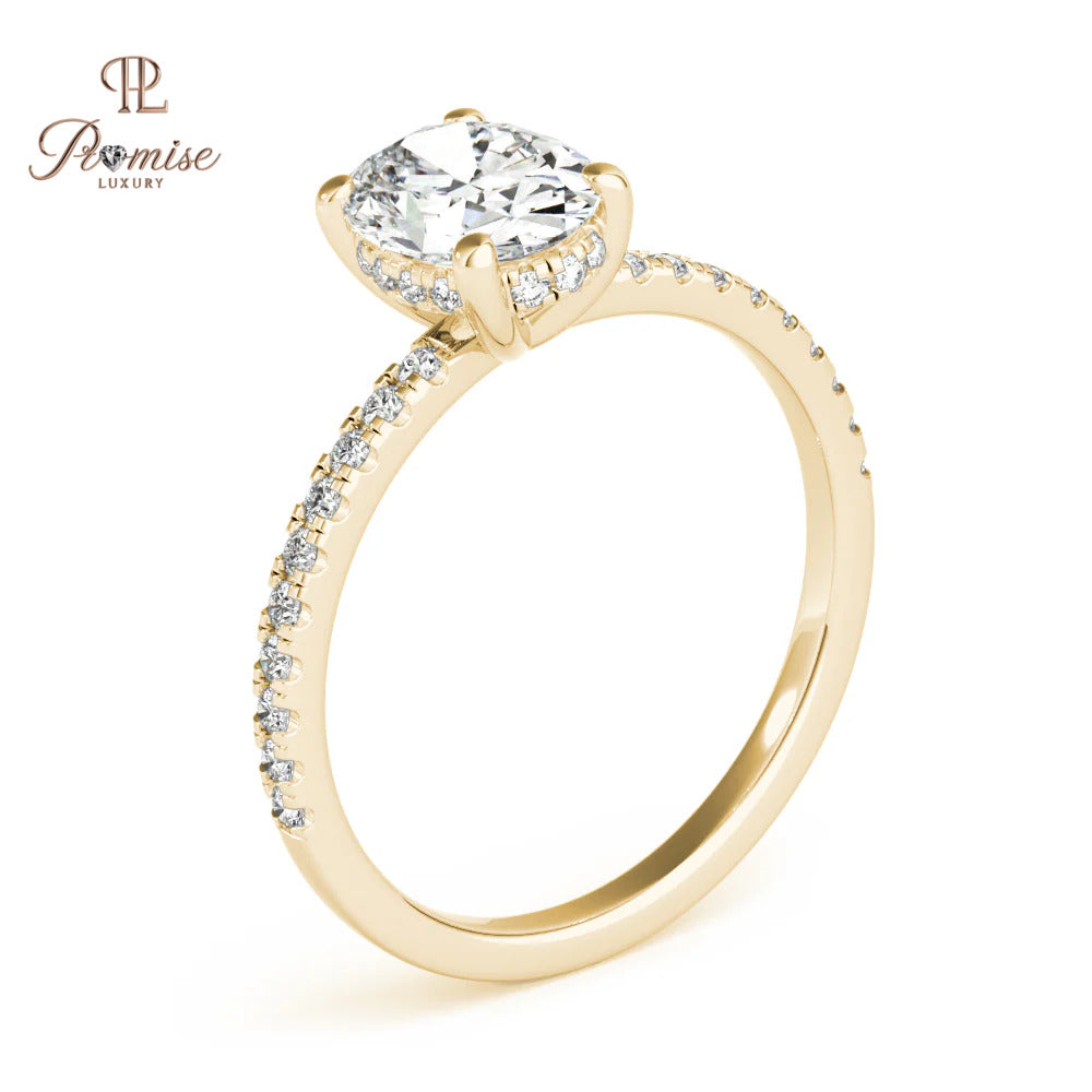 Unique Oval Cut Hidden Halo Engagement Ring in 14K White Gold – Elegant Diamond Ring