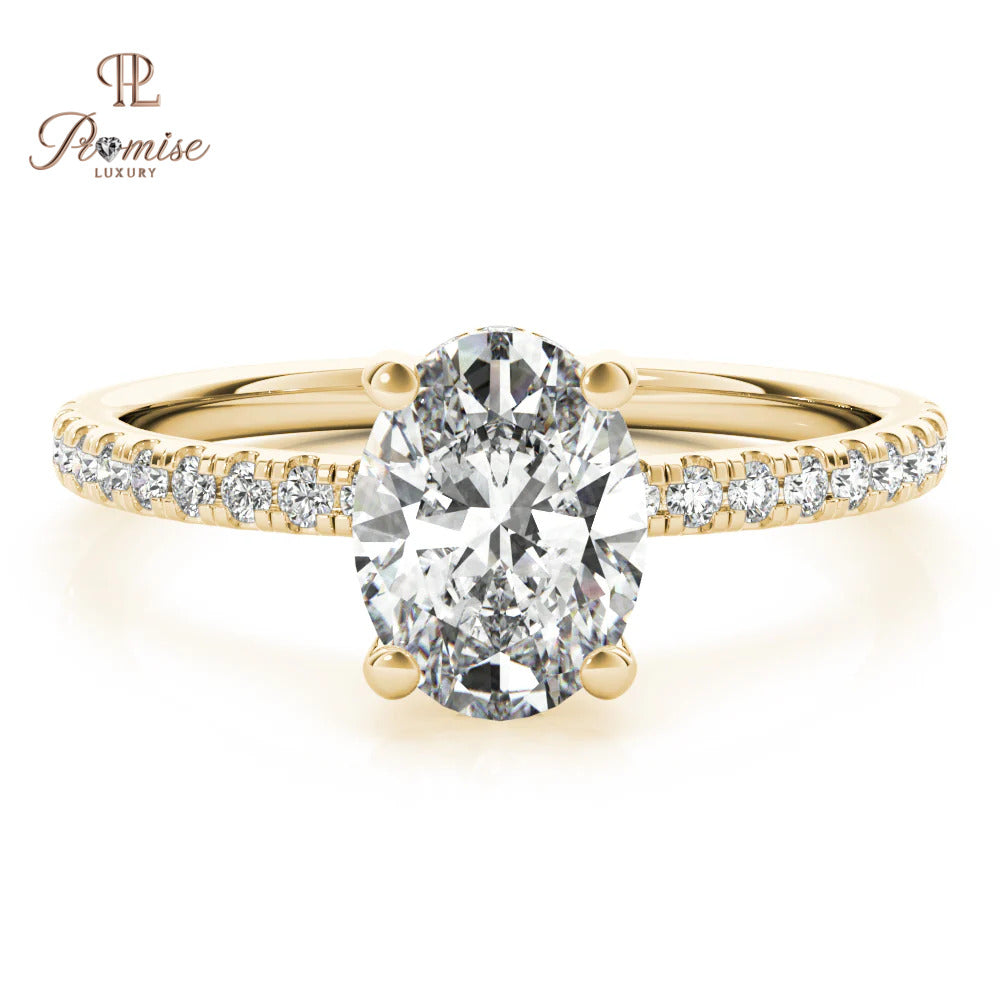 Unique Oval Cut Hidden Halo Engagement Ring in 14K White Gold – Elegant Diamond Ring