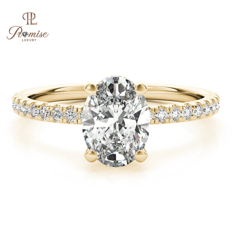 Unique Oval Cut Hidden Halo Engagement Ring in 14K White Gold – Elegant Diamond Ring