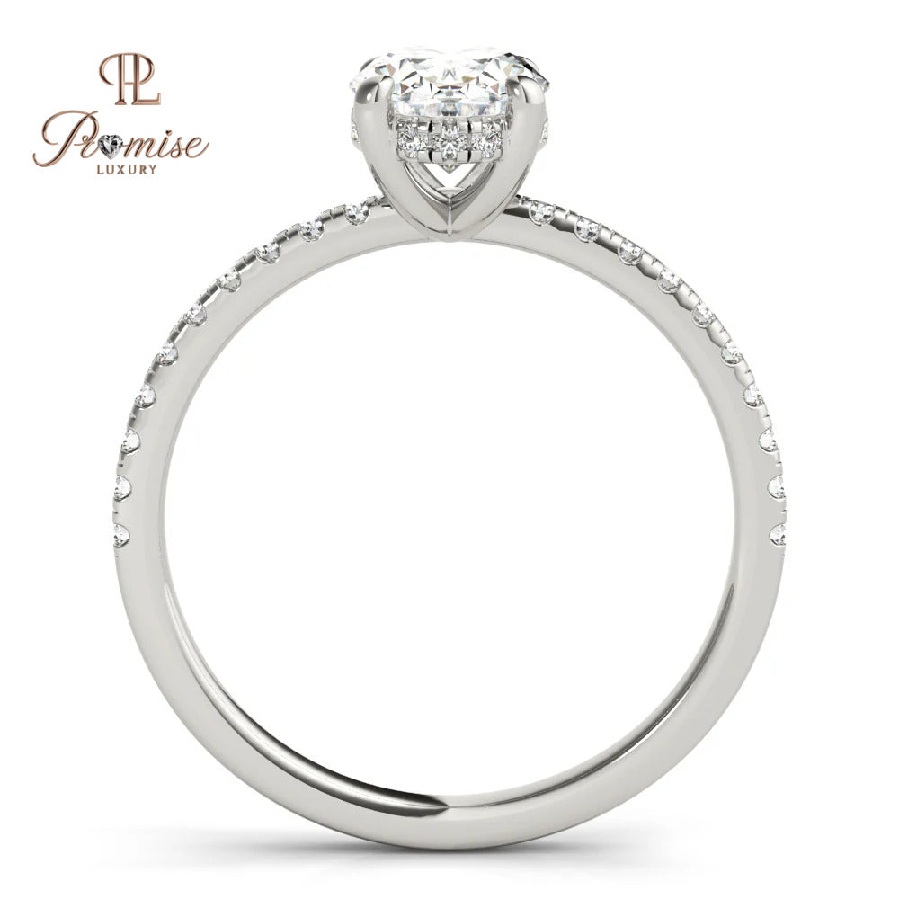 Unique Oval Cut Hidden Halo Engagement Ring in 14K White Gold – Elegant Diamond Ring