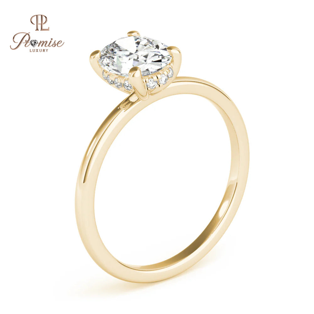 Oval Diamond Hidden Halo Engagement Ring, Oval Cut Diamond Ring, 14K Gold Bridal Ring, Unique Wedding Ring for Women