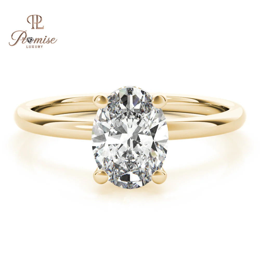 Oval Diamond Hidden Halo Engagement Ring, Oval Cut Diamond Ring, 14K Gold Bridal Ring, Unique Wedding Ring for Women