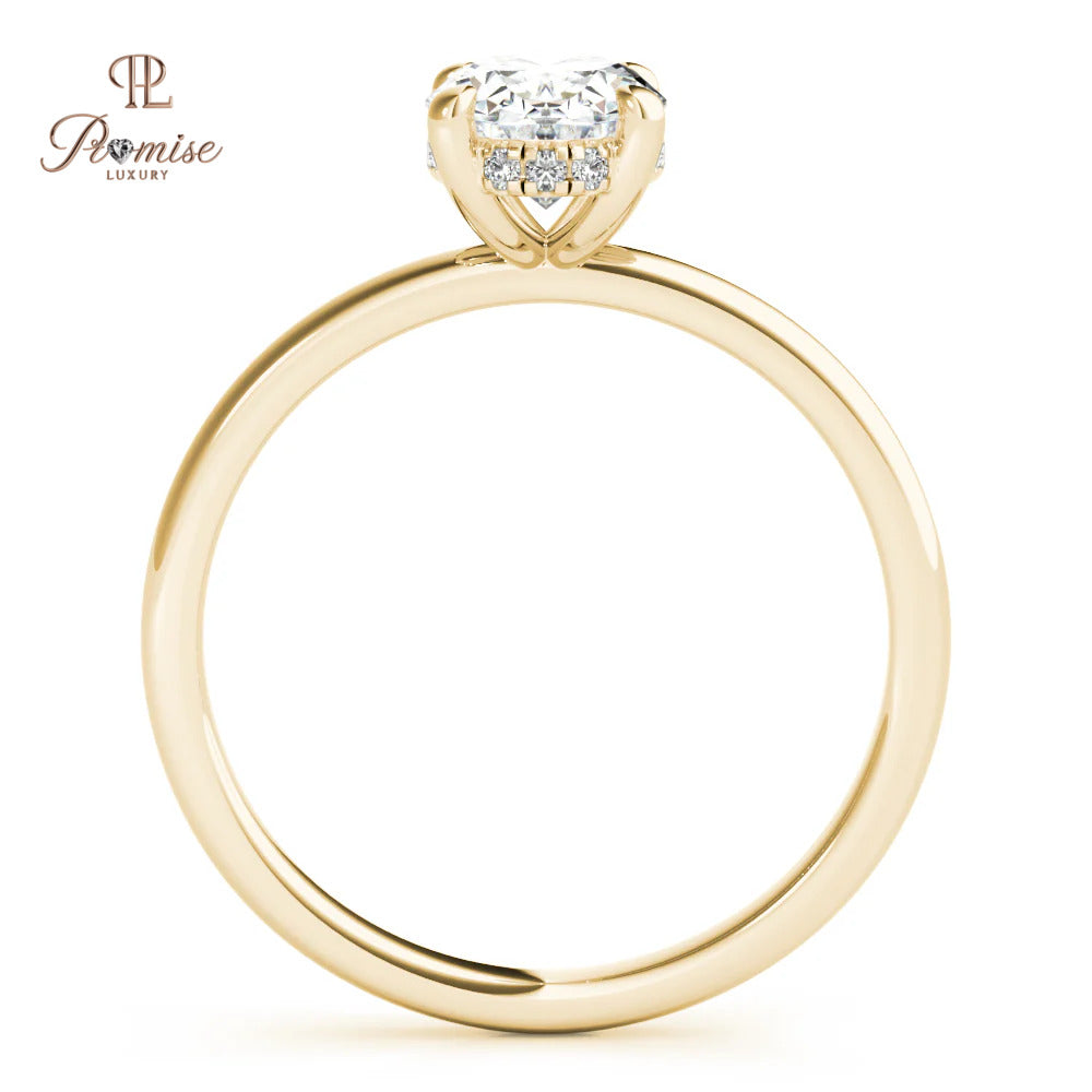Oval Diamond Hidden Halo Engagement Ring, Oval Cut Diamond Ring, 14K Gold Bridal Ring, Unique Wedding Ring for Women