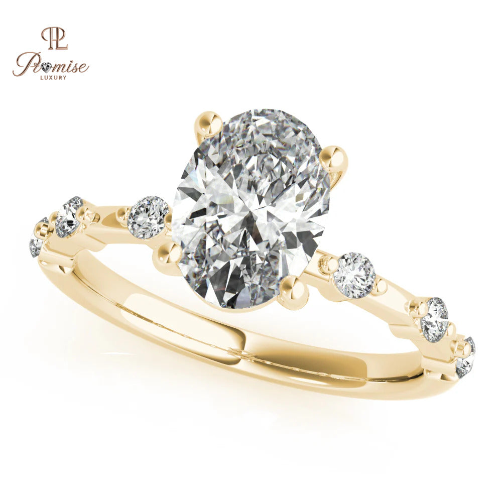 Oval Cut Diamond Ring with Round Accent Stones – Engagement Ring Gold