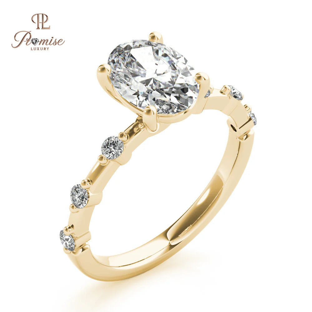 Oval Cut Diamond Ring with Round Accent Stones – Engagement Ring Gold