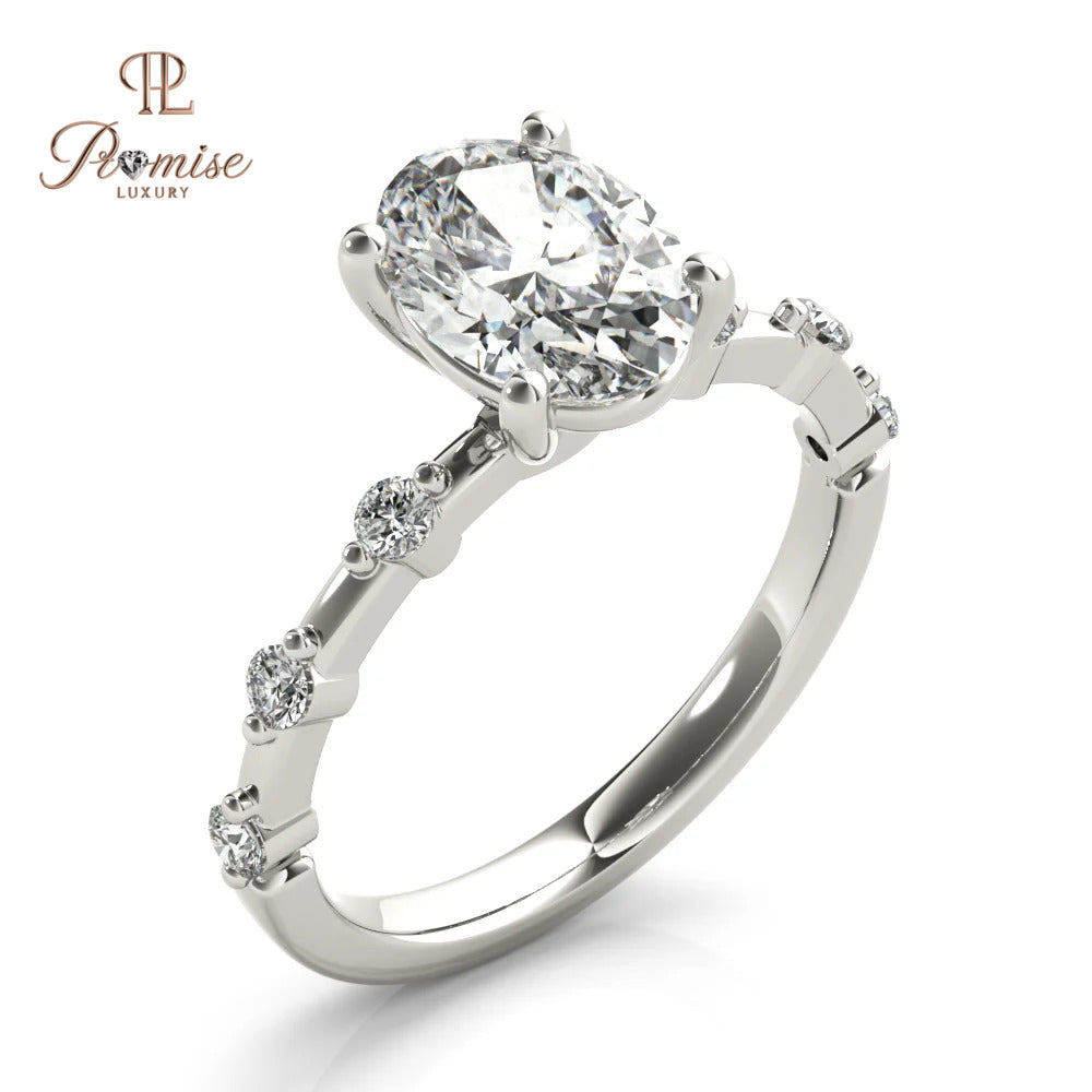 Oval Cut Diamond Ring with Round Accent Stones – Engagement Ring Gold