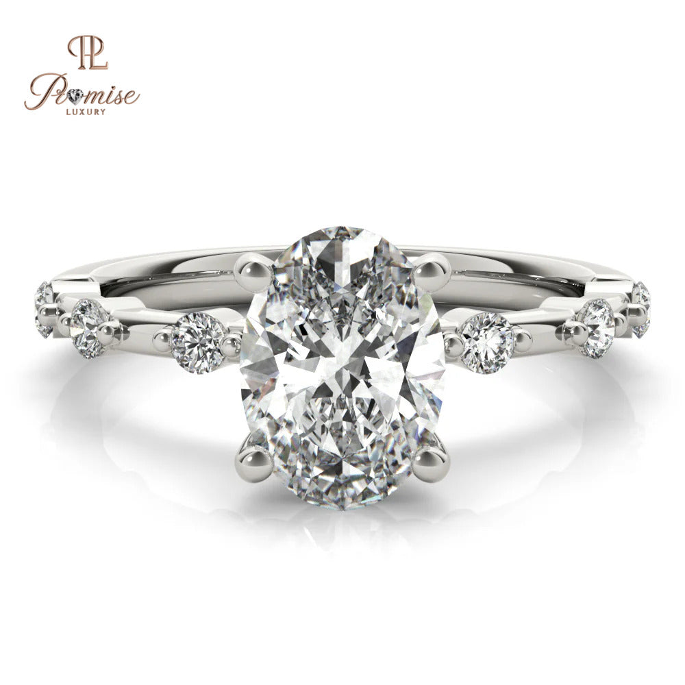 Oval Cut Diamond Ring with Round Accent Stones – Engagement Ring Gold