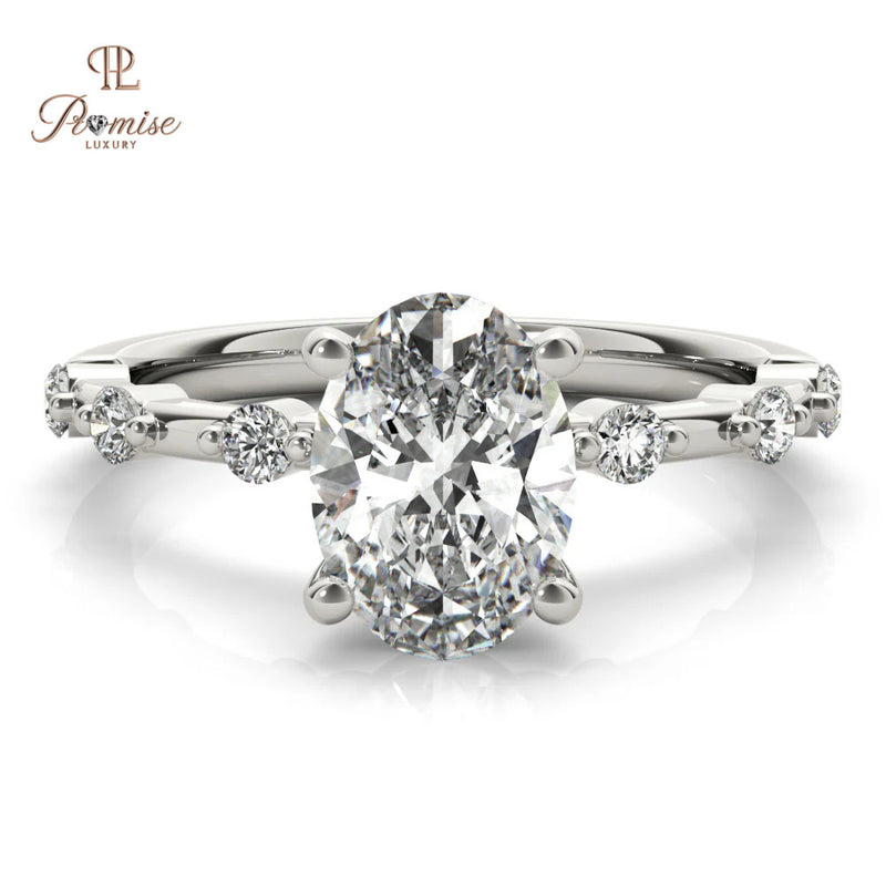 Oval Cut Diamond Ring with Round Accent Stones – Engagement Ring Gold