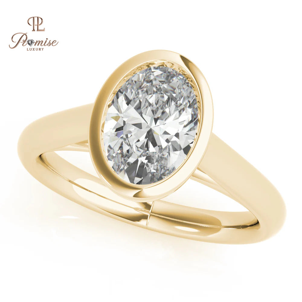 Bezel Set Oval Cut Diamond Engagement Ring – Modern Women’s Ring