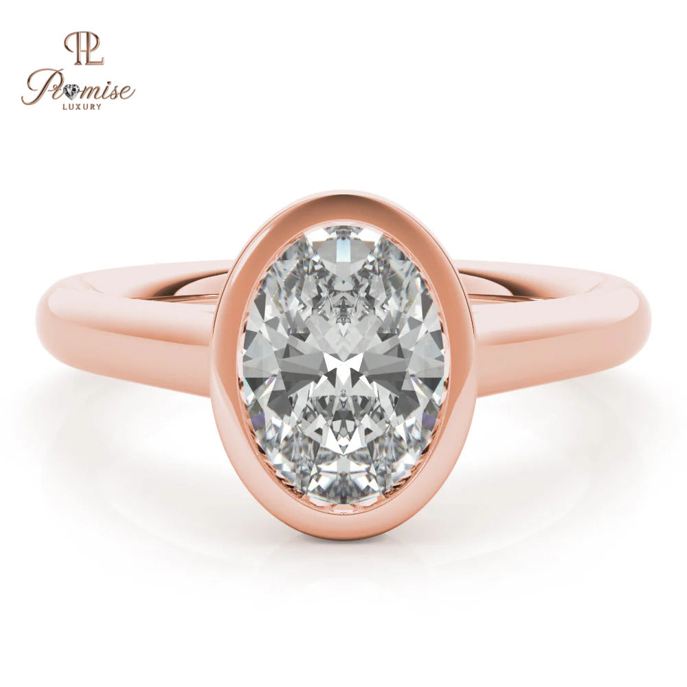 Bezel Set Oval Cut Diamond Engagement Ring – Modern Women’s Ring