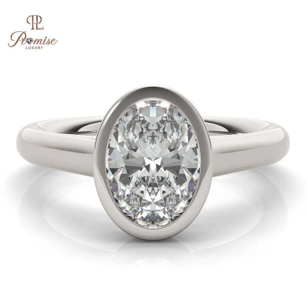 Bezel Set Oval Cut Diamond Engagement Ring – Modern Women’s Ring