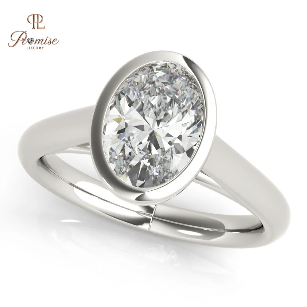 Bezel Set Oval Cut Diamond Engagement Ring – Modern Women’s Ring