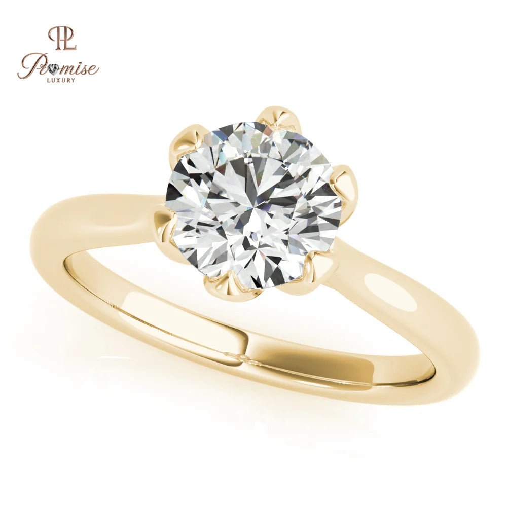 Tulip Round cut Solitaire Diamond Engagement Ring - Classic Diamond Proposal Ring For Women