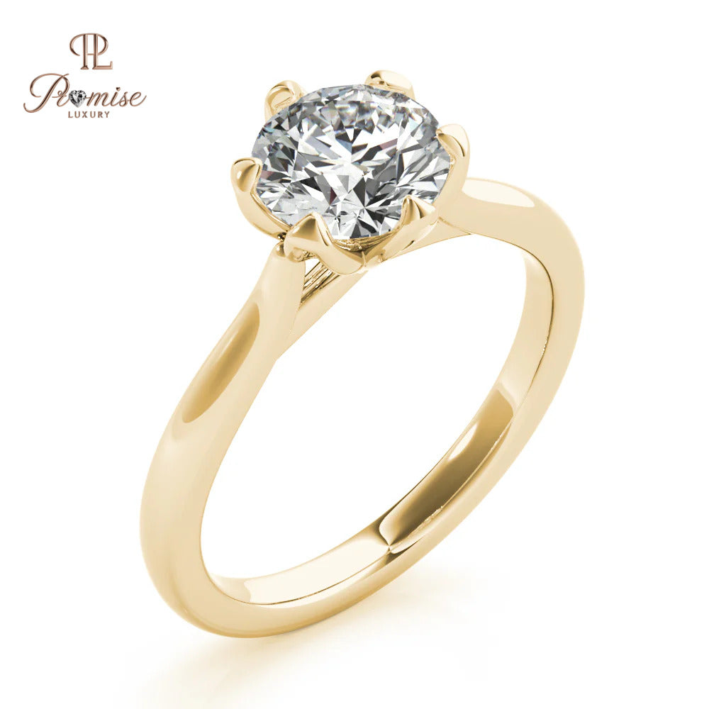 Tulip Round cut Solitaire Diamond Engagement Ring - Classic Diamond Proposal Ring For Women