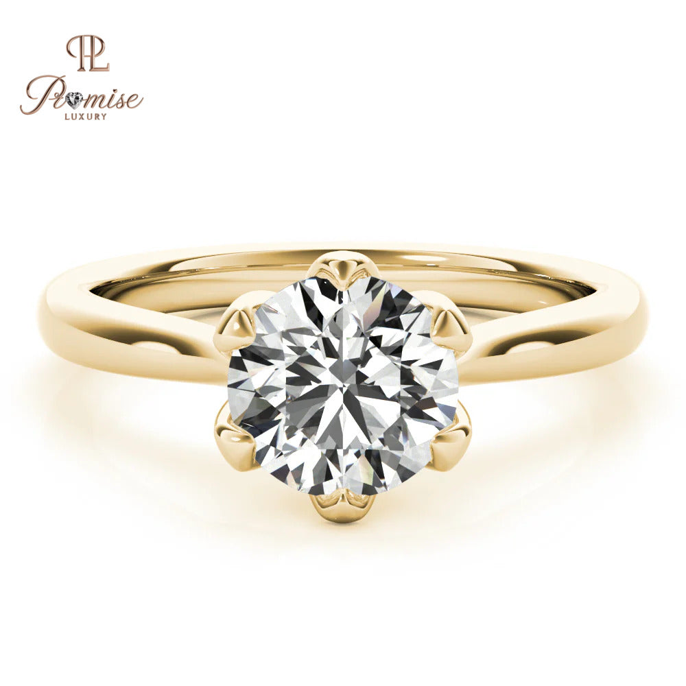 Tulip Round cut Solitaire Diamond Engagement Ring - Classic Diamond Proposal Ring For Women