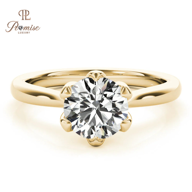 Tulip Round cut Solitaire Diamond Engagement Ring - Classic Diamond Proposal Ring For Women