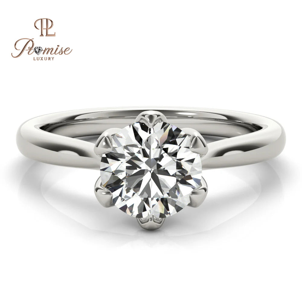 Tulip Round cut Solitaire Diamond Engagement Ring - Classic Diamond Proposal Ring For Women