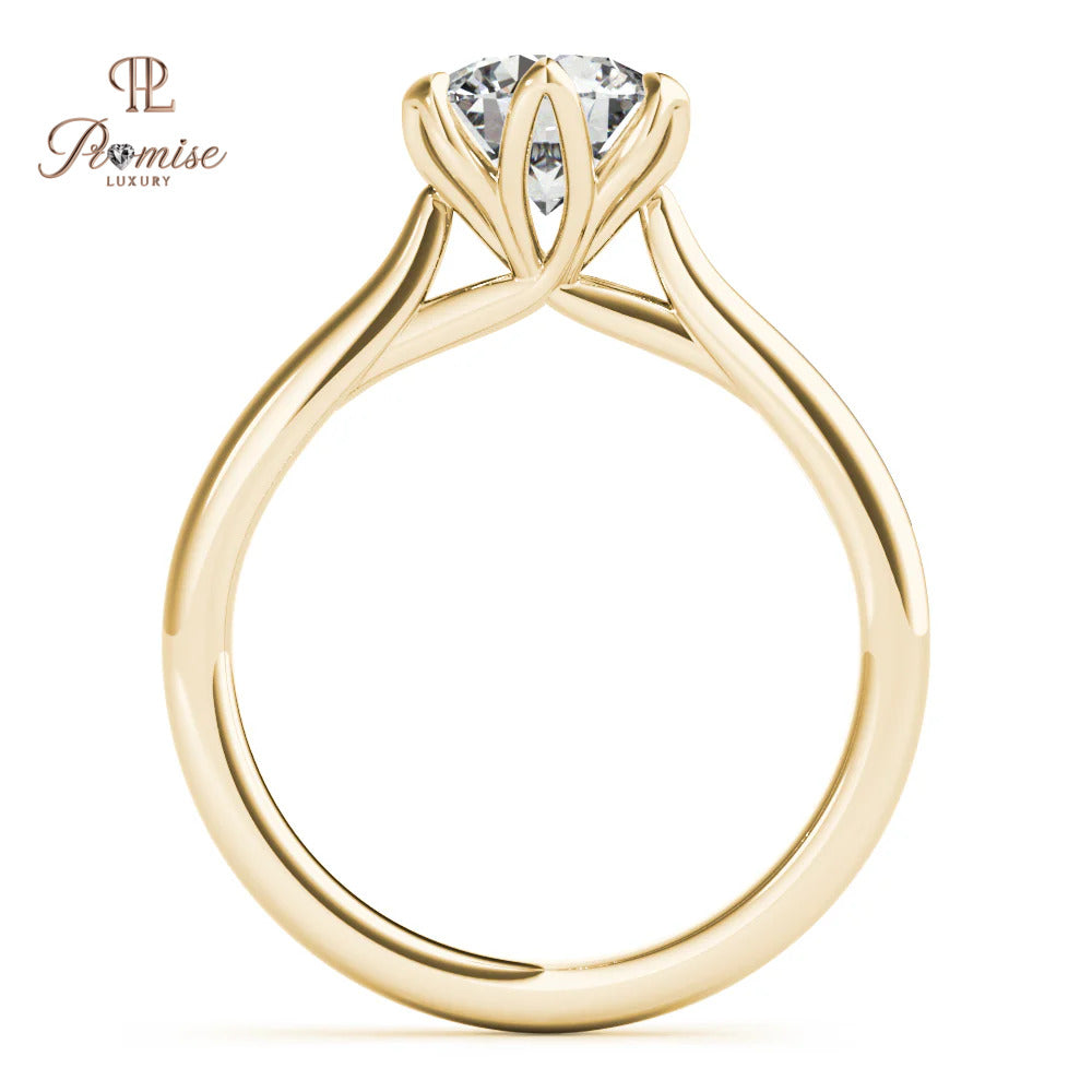Tulip Round cut Solitaire Diamond Engagement Ring - Classic Diamond Proposal Ring For Women
