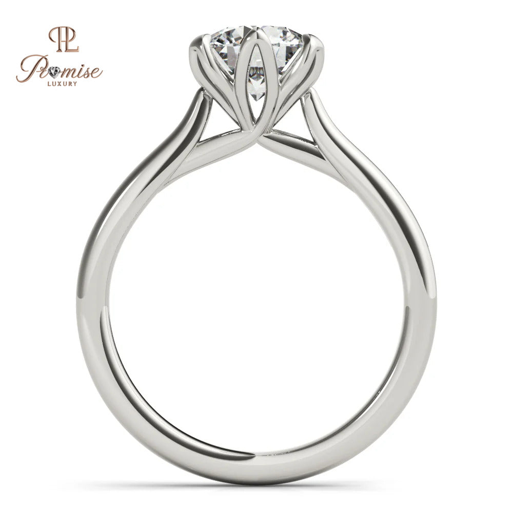 Tulip Round cut Solitaire Diamond Engagement Ring - Classic Diamond Proposal Ring For Women