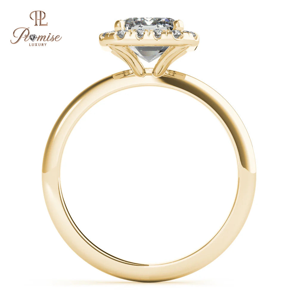 Emerald Cut Halo Diamond Ring – Minimalist Elegant Engagement Ring