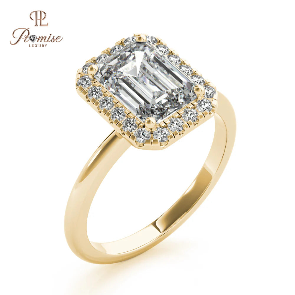 Emerald Cut Halo Diamond Ring – Minimalist Elegant Engagement Ring