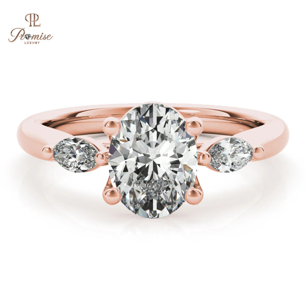 Oval and Marquise Cut Diamond Engagement Ring – Minimalist Statement Ring