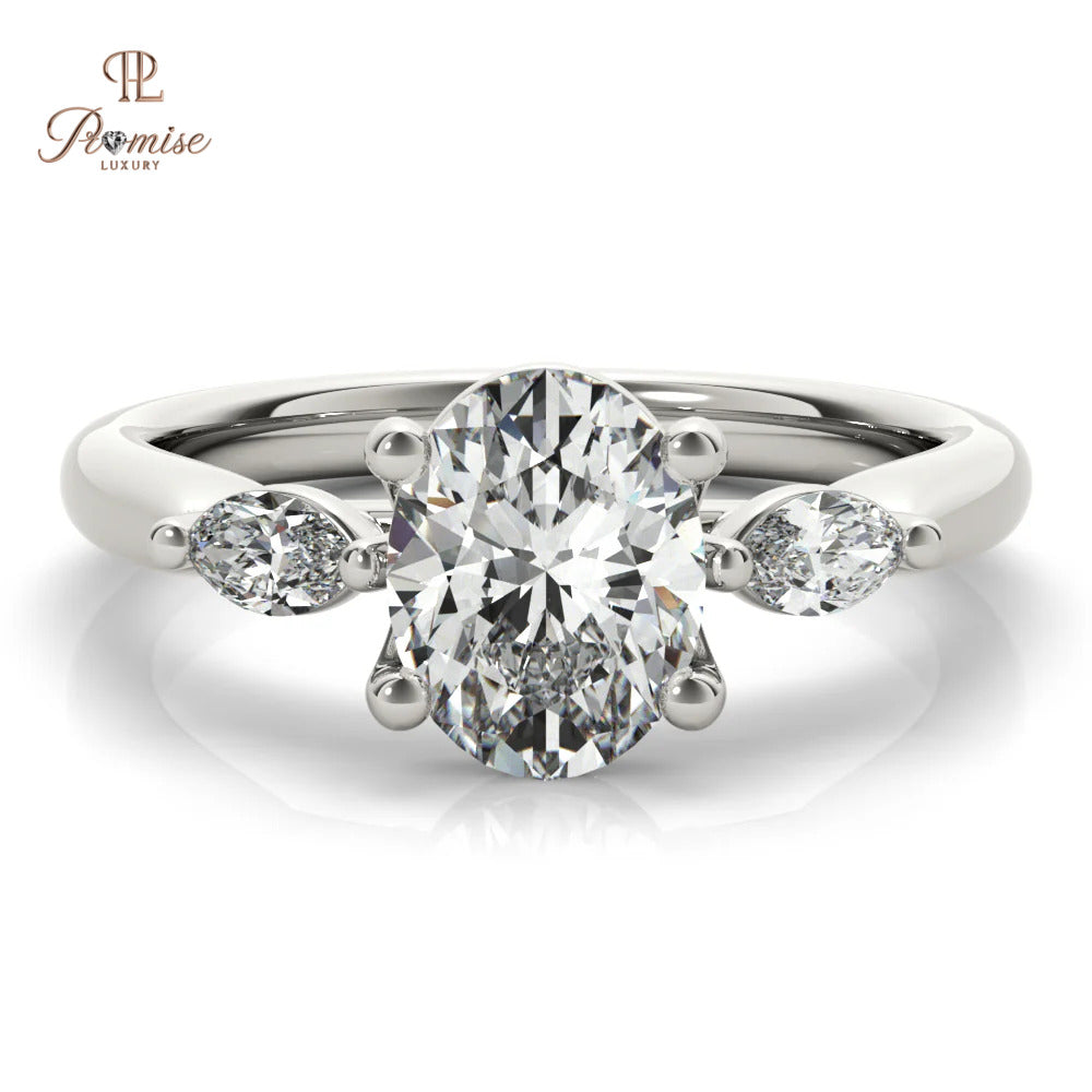 Oval and Marquise Cut Diamond Engagement Ring – Minimalist Statement Ring