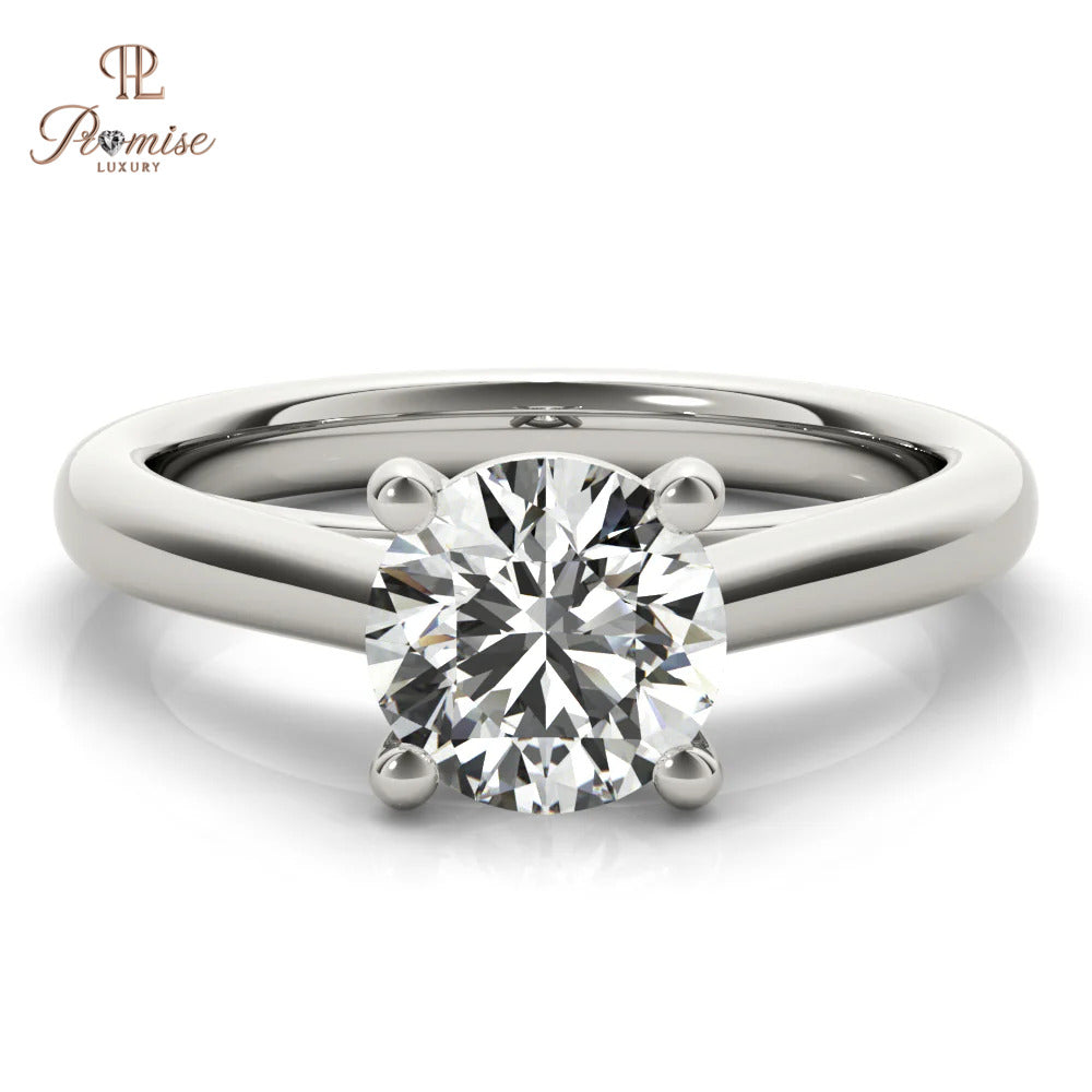 Round Solitaire Engagement Ring – Minimalist 14K Gold Bridal Jewelry