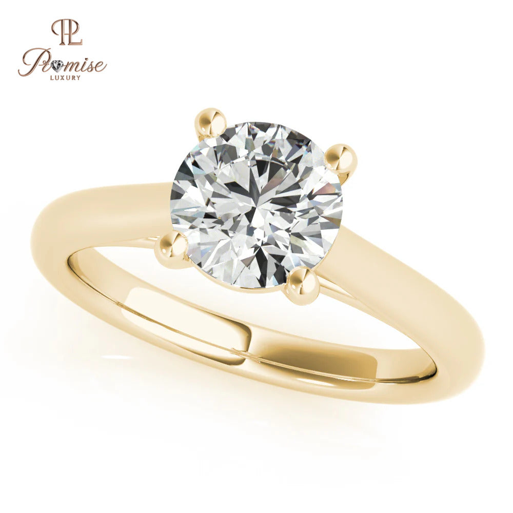 Round Solitaire Engagement Ring – Minimalist 14K Gold Bridal Jewelry