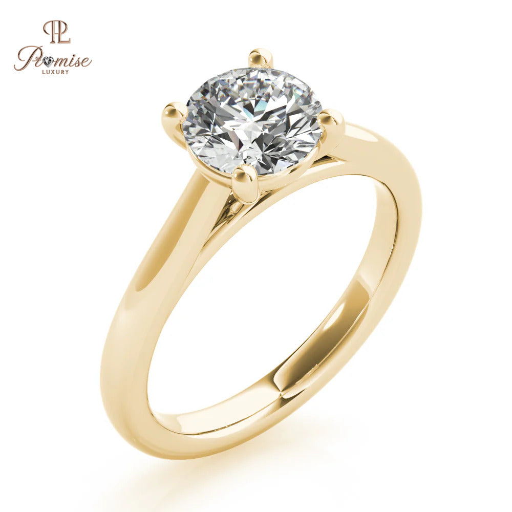 Round Solitaire Engagement Ring – Minimalist 14K Gold Bridal Jewelry