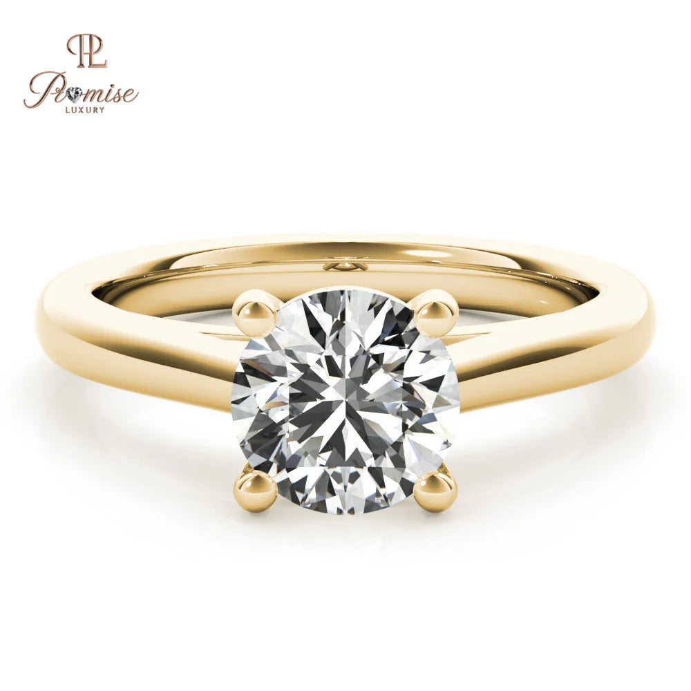 Round Solitaire Engagement Ring – Minimalist 14K Gold Bridal Jewelry
