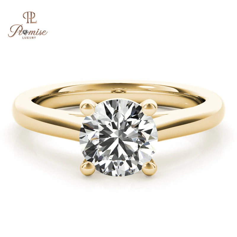 Round Solitaire Engagement Ring – Minimalist 14K Gold Bridal Jewelry