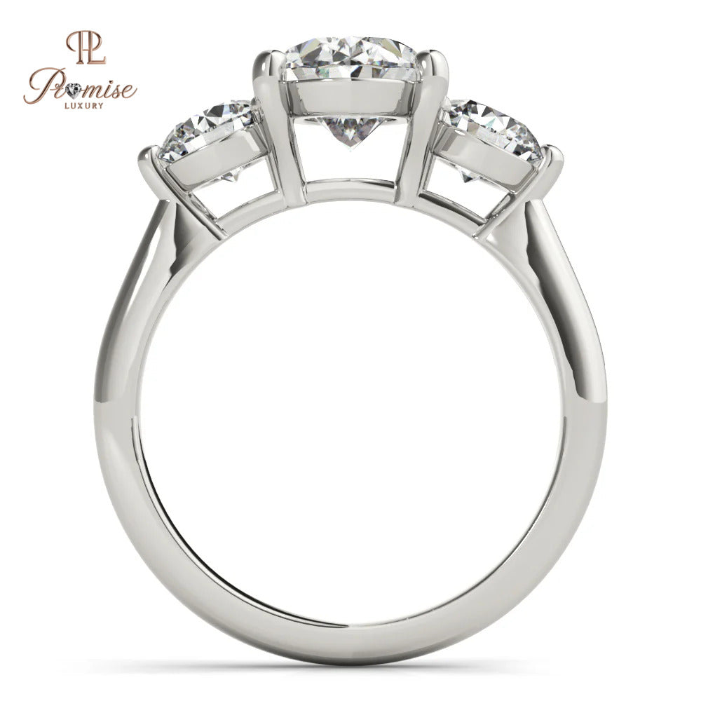 Three Stone Oval Diamond Engagement Ring with Round Accents – Classic Bridal Ring